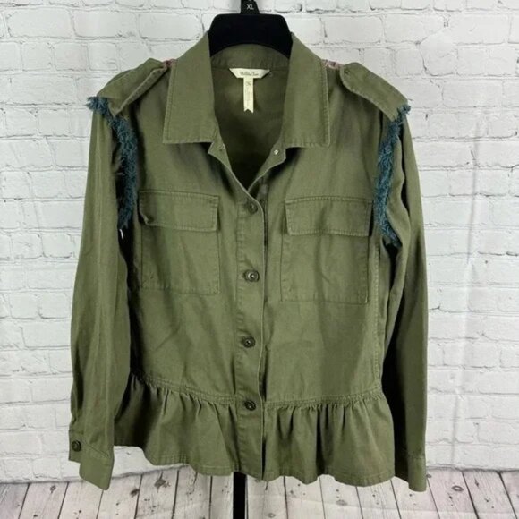 Matilda Jane Moments With You Letterman Jacket Army Green Patchwork Size Medium - Picture 1 of 7